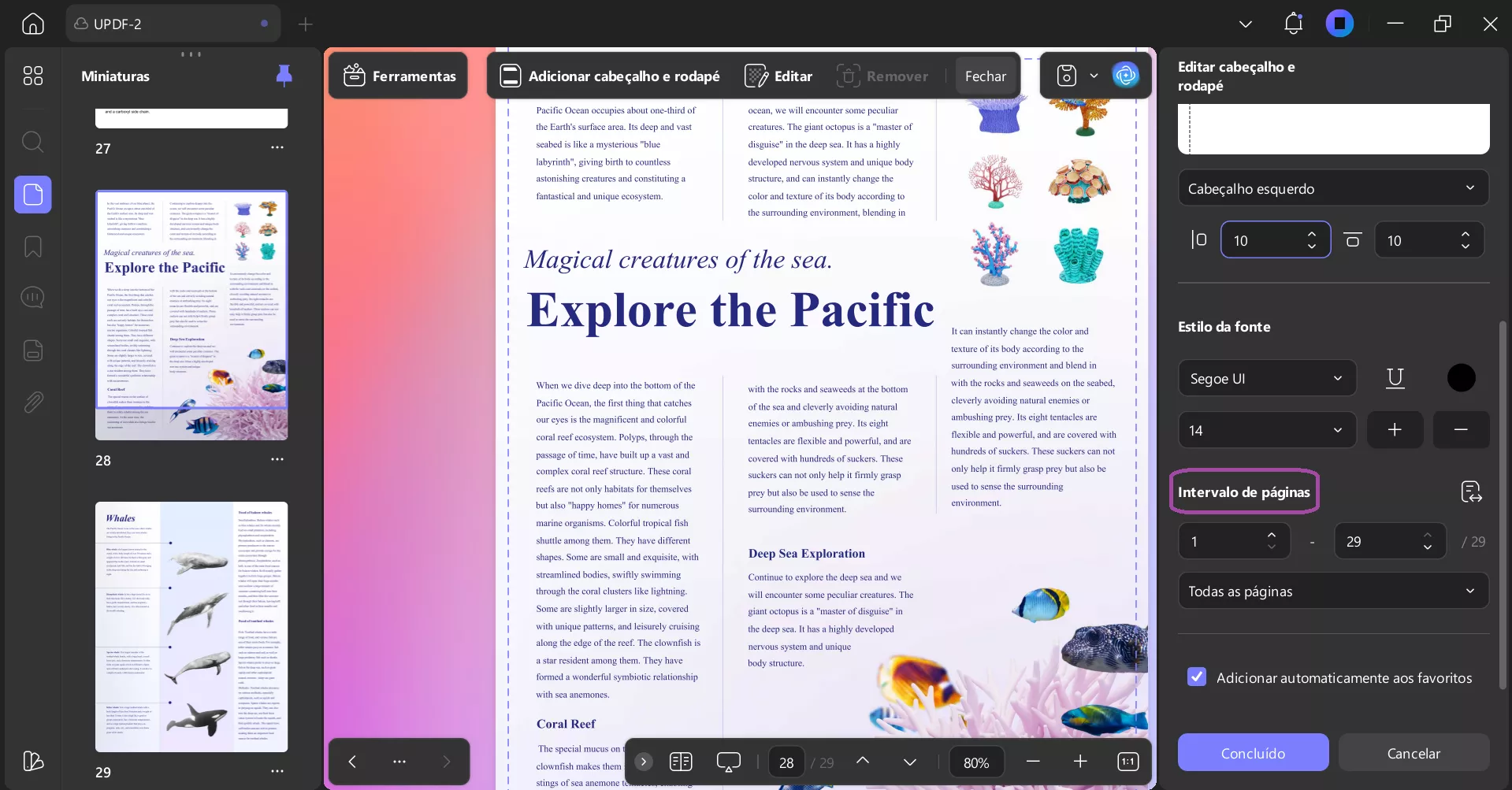 Imprimir PDF com números de página e adicionar página específica