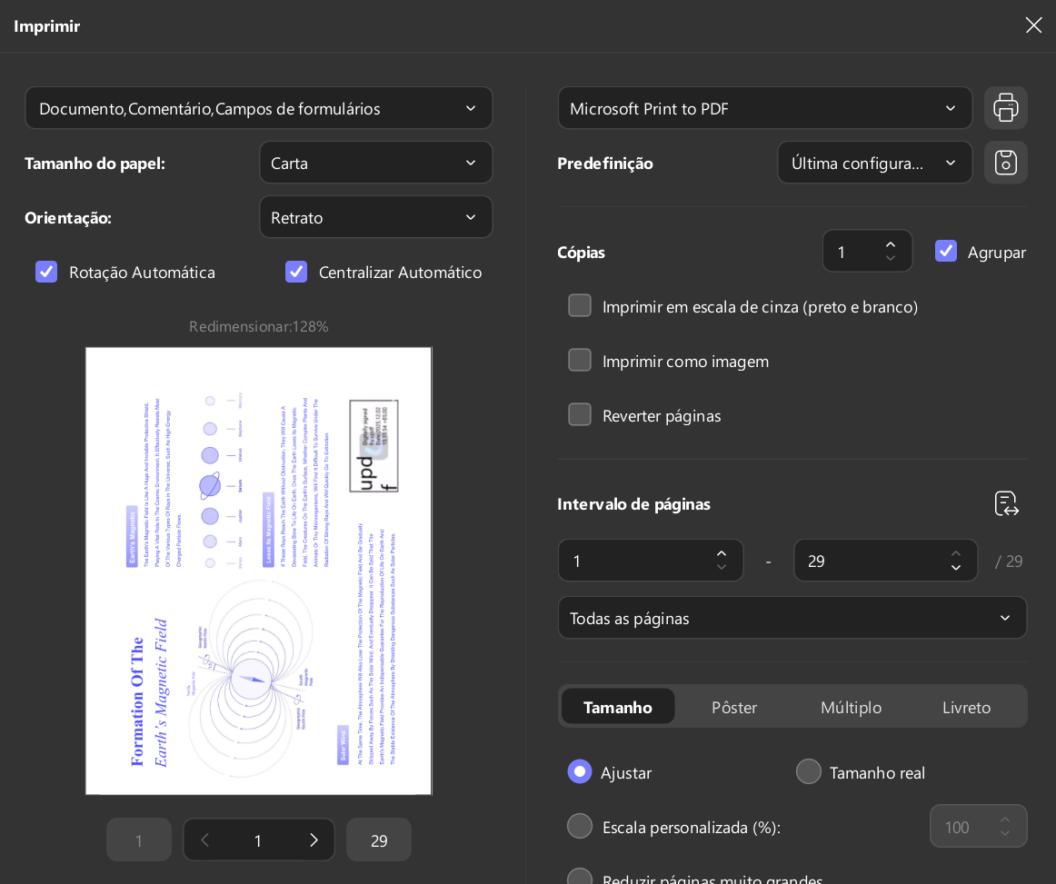 Imprimir PDF com números de página e configurações de impressão