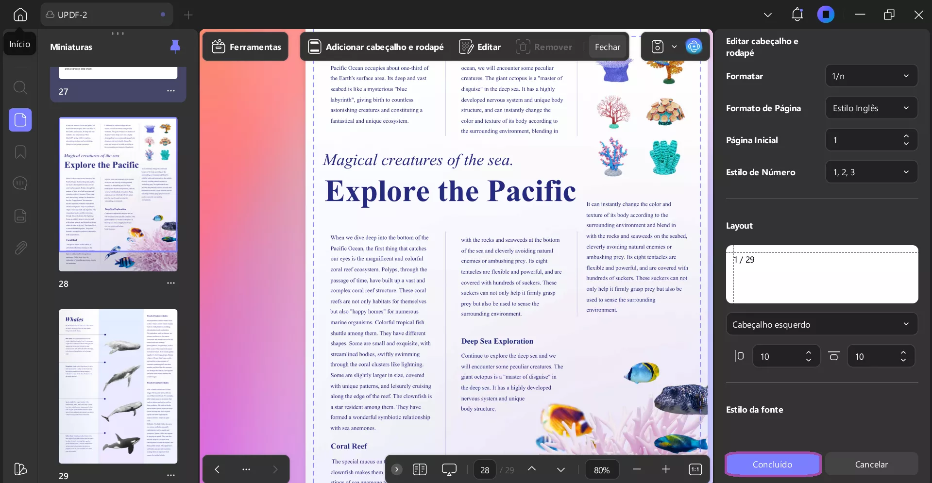 Imprimir PDF com números de página e salvar números de página