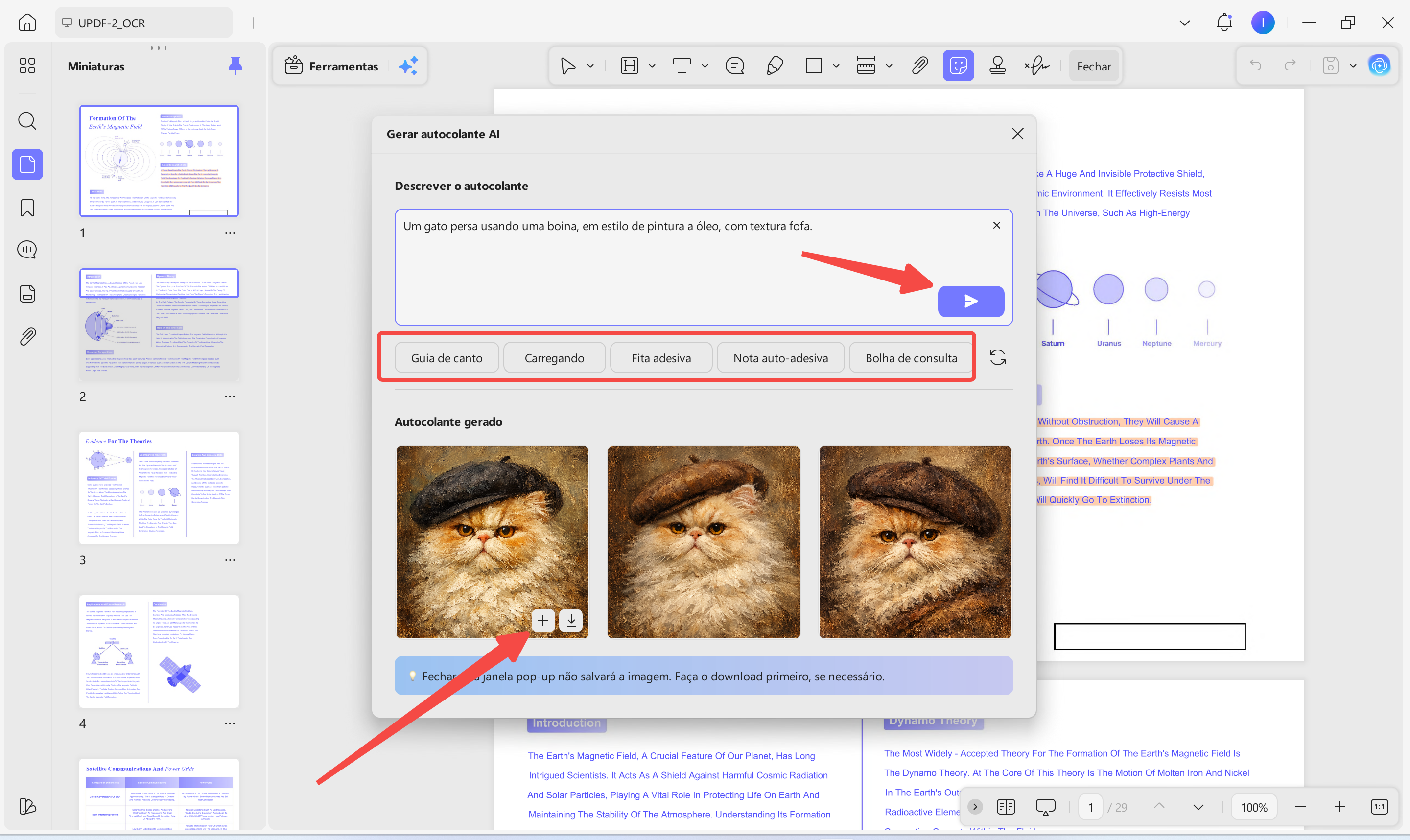 Inserir estilo de prompt de adesivo