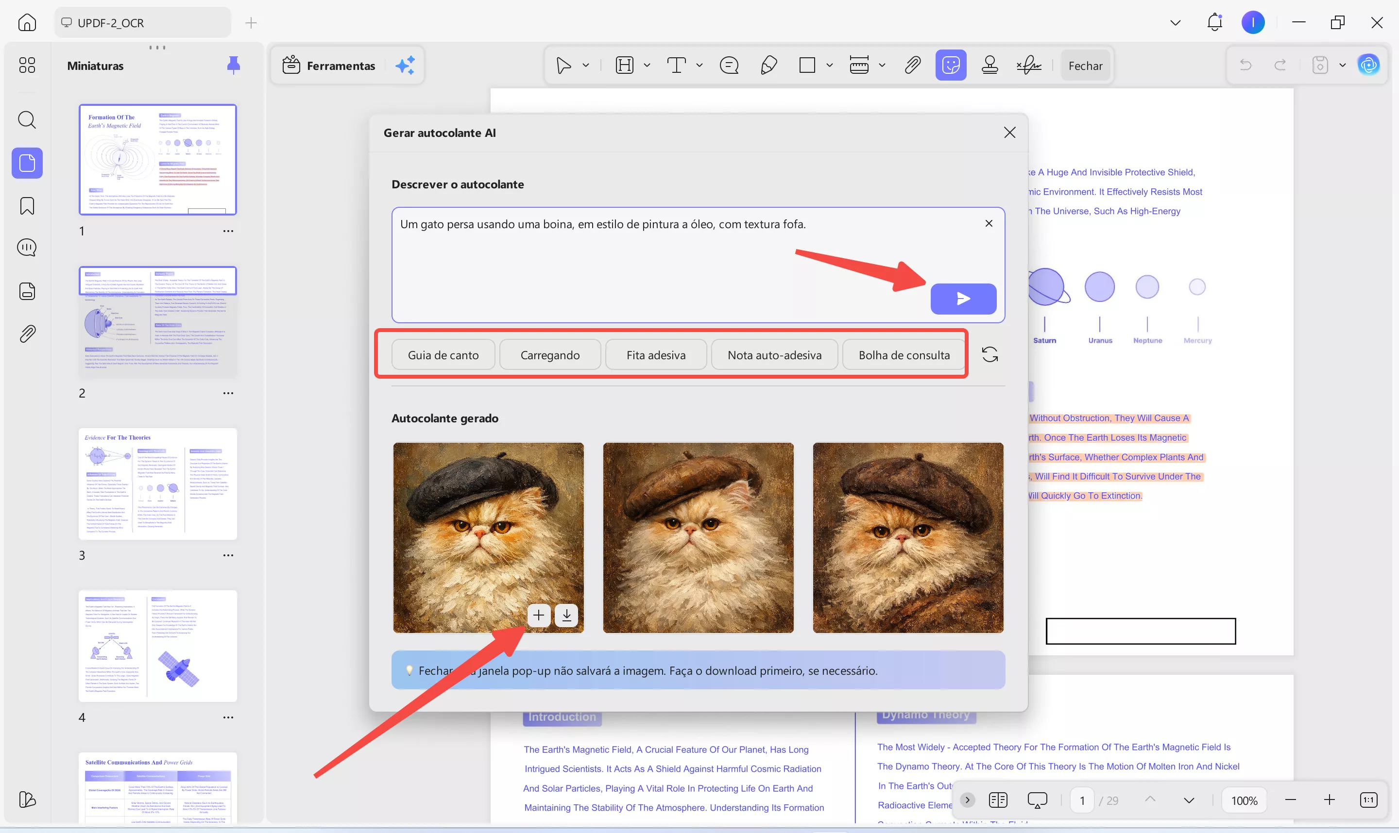 Inserir estilo de prompt de adesivo