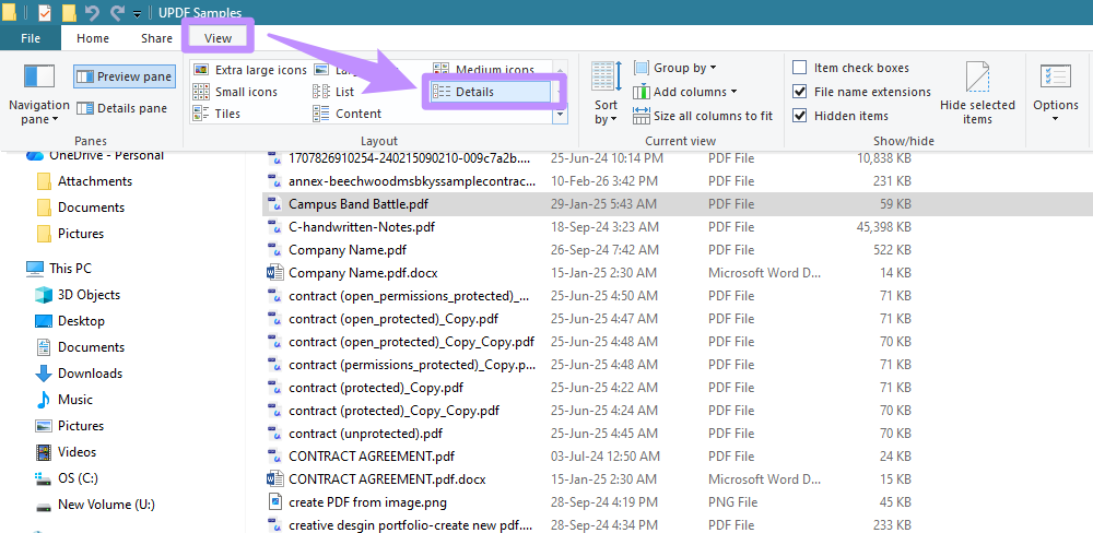 click on details under view