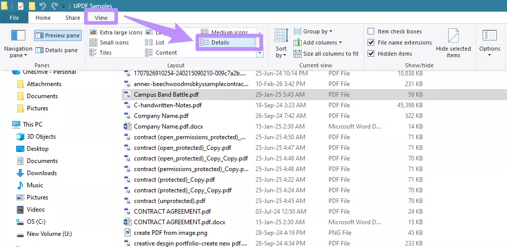 click on details under view