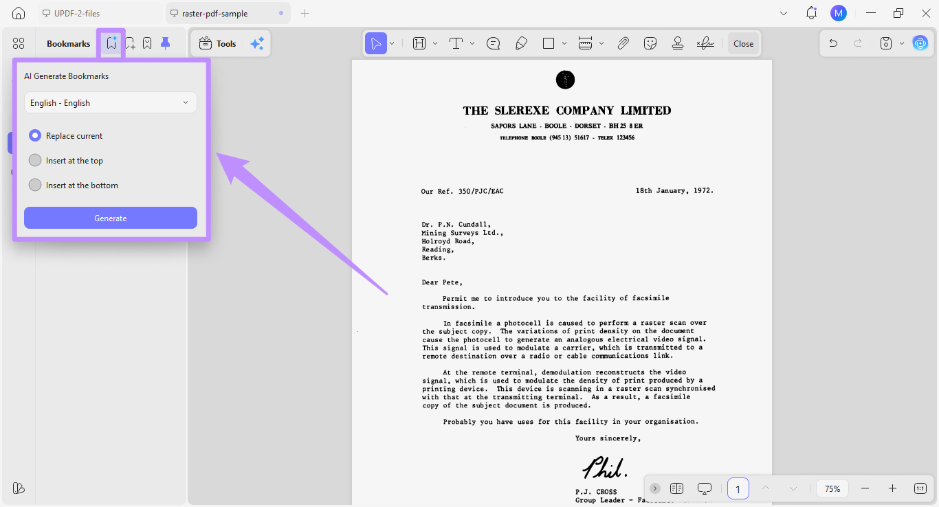 updf ai generate bookmarks