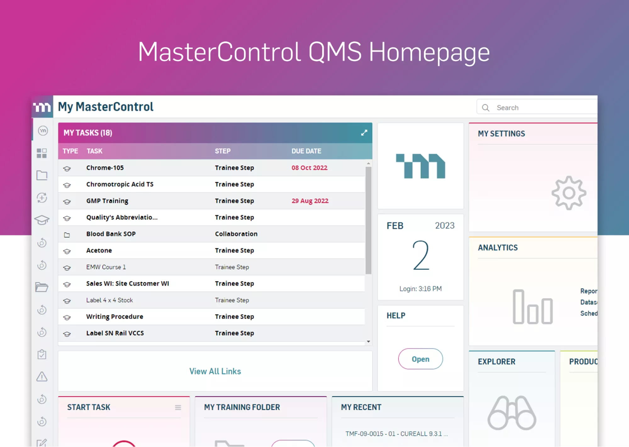 mastercontrol home interface