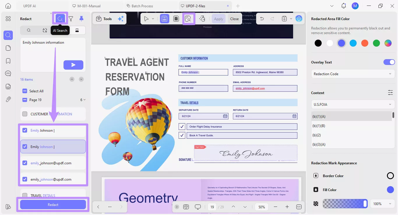 find and redact words