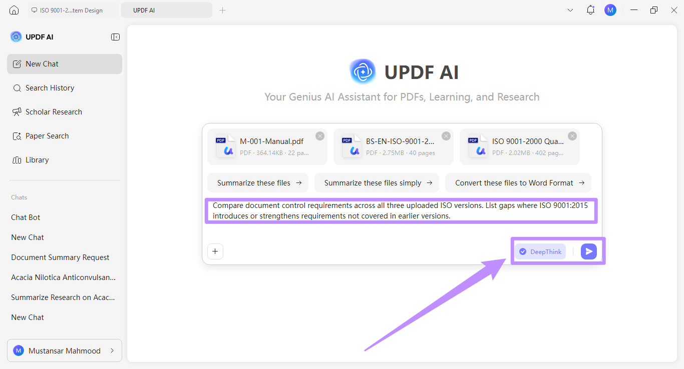 enable deepthink and send a prompt