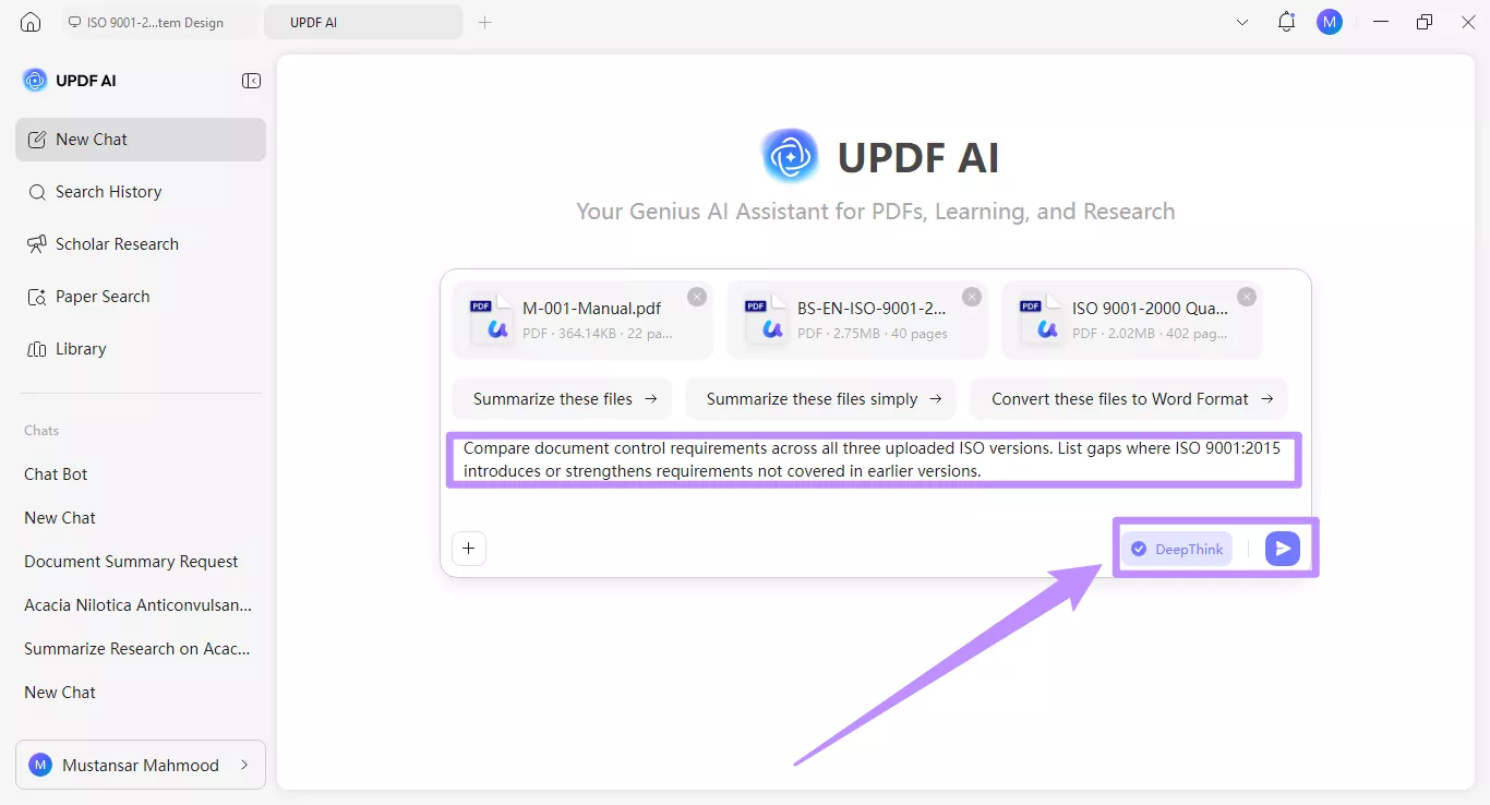enable deepthink and send a prompt