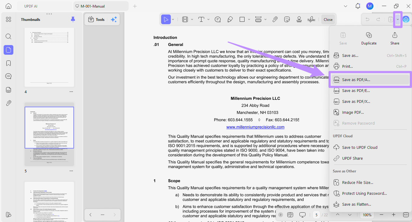  select save as pdf/a