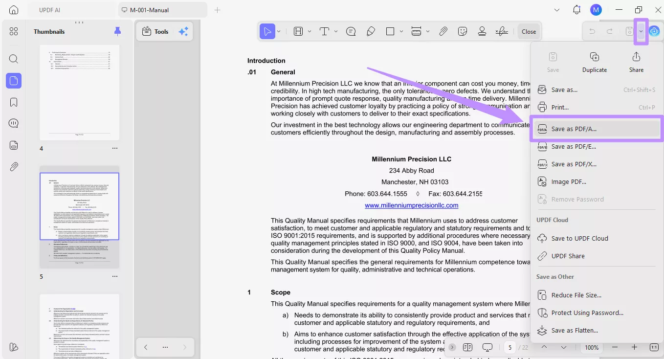  select save as pdf/a