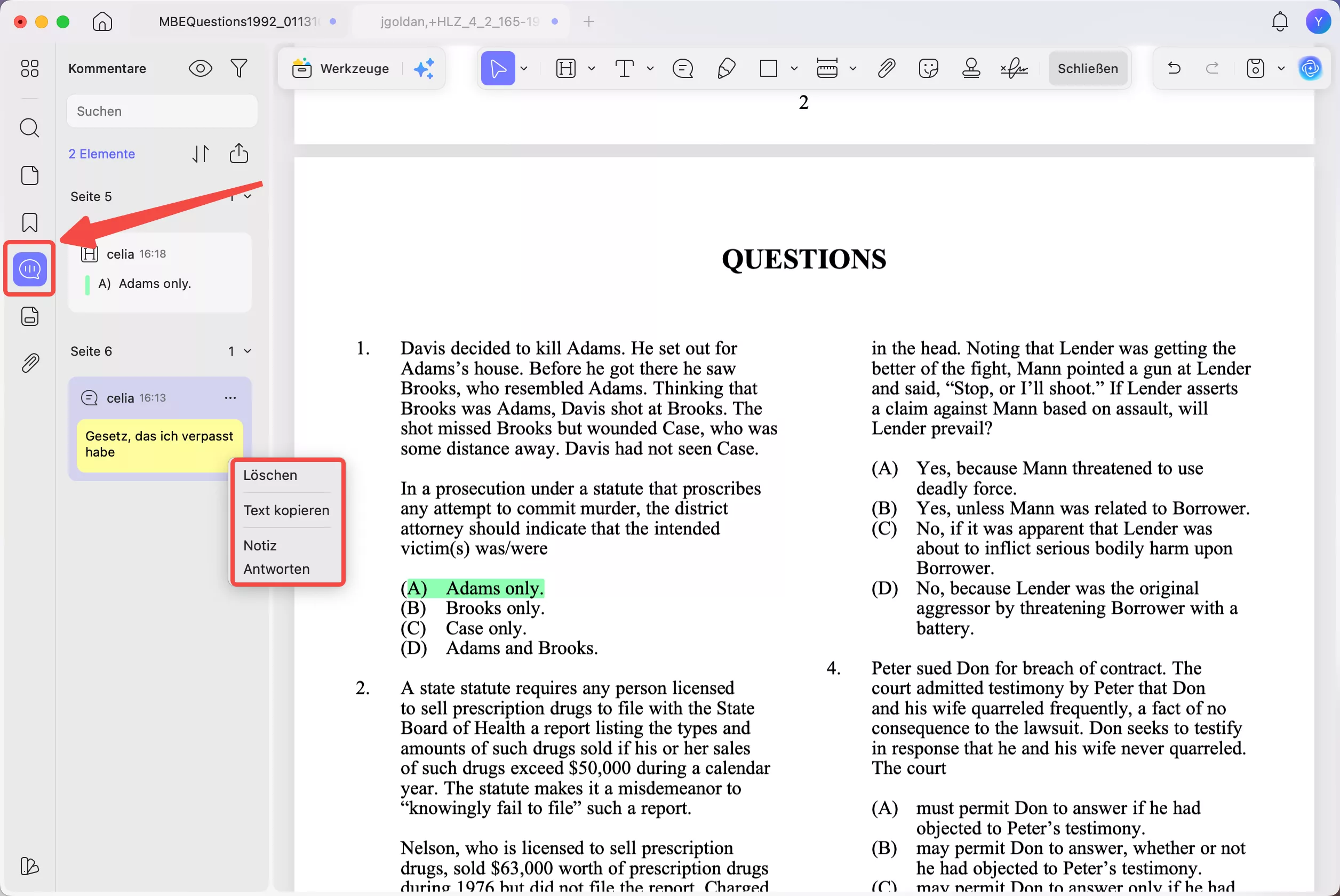 Kommentare verwalten 
