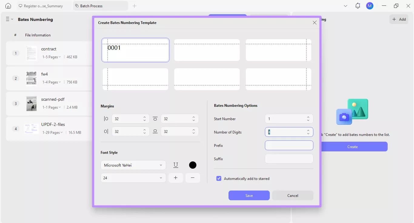 bates numbering in updf