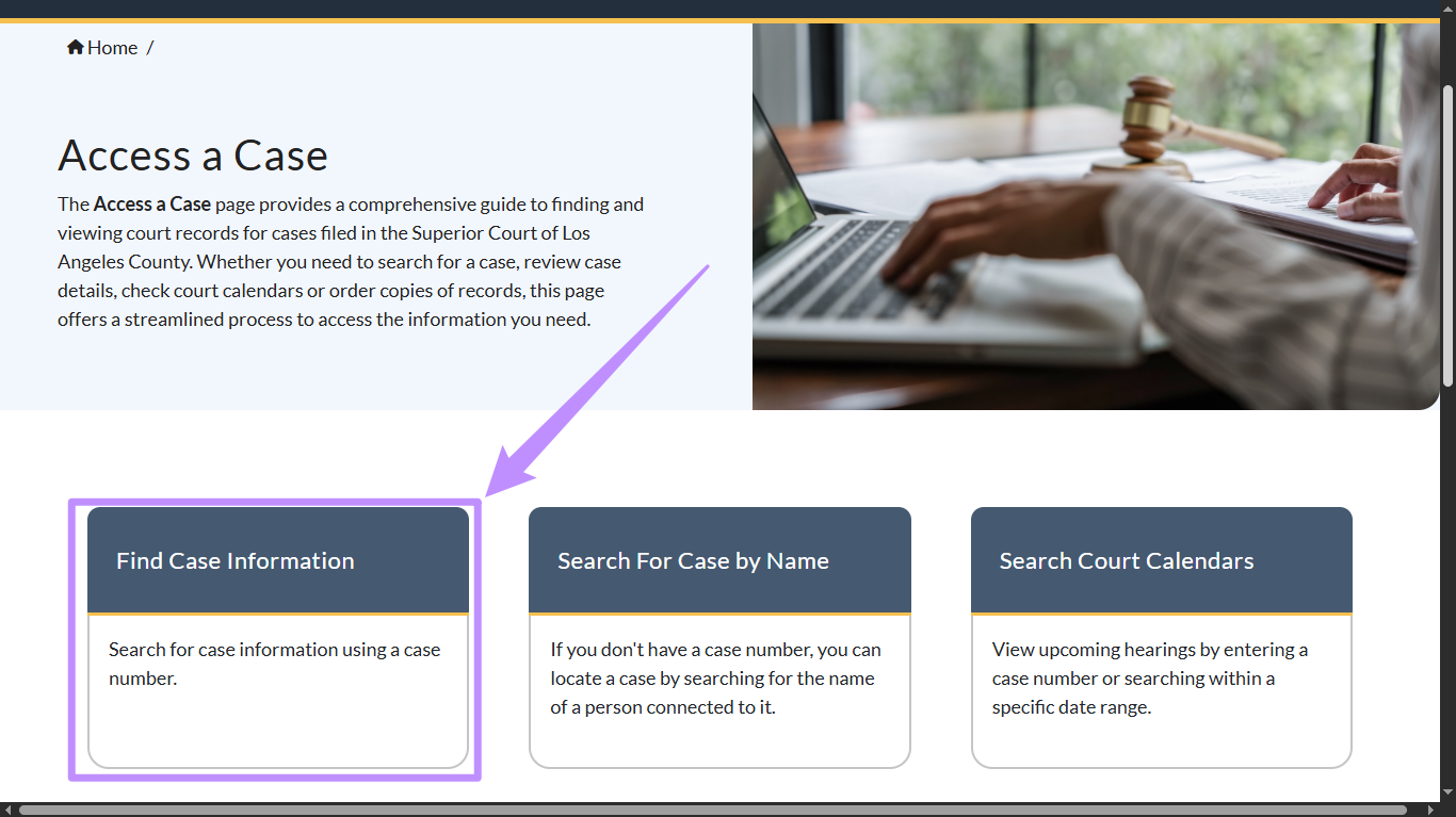 click on find case information