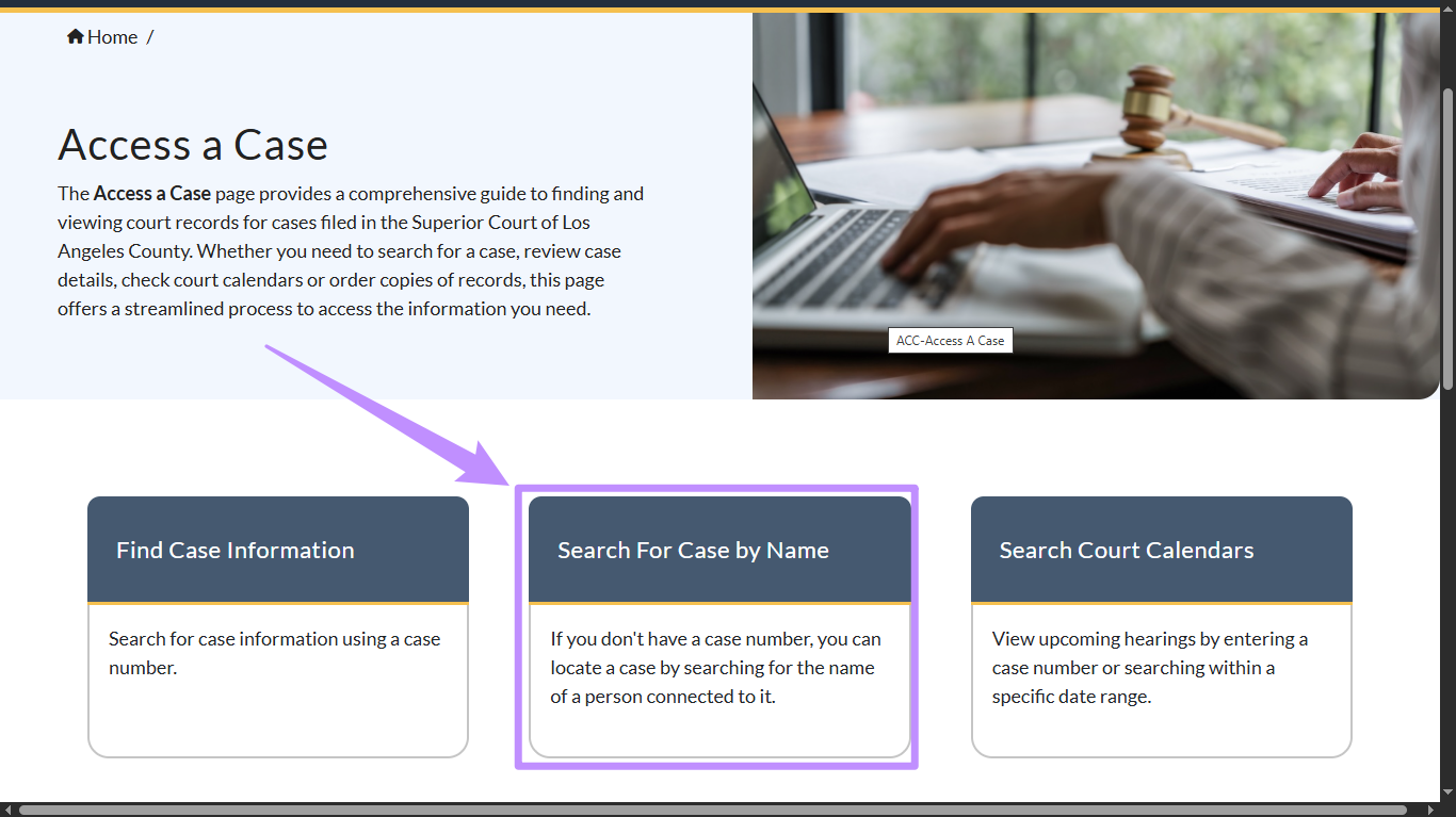 choose to search for case by name