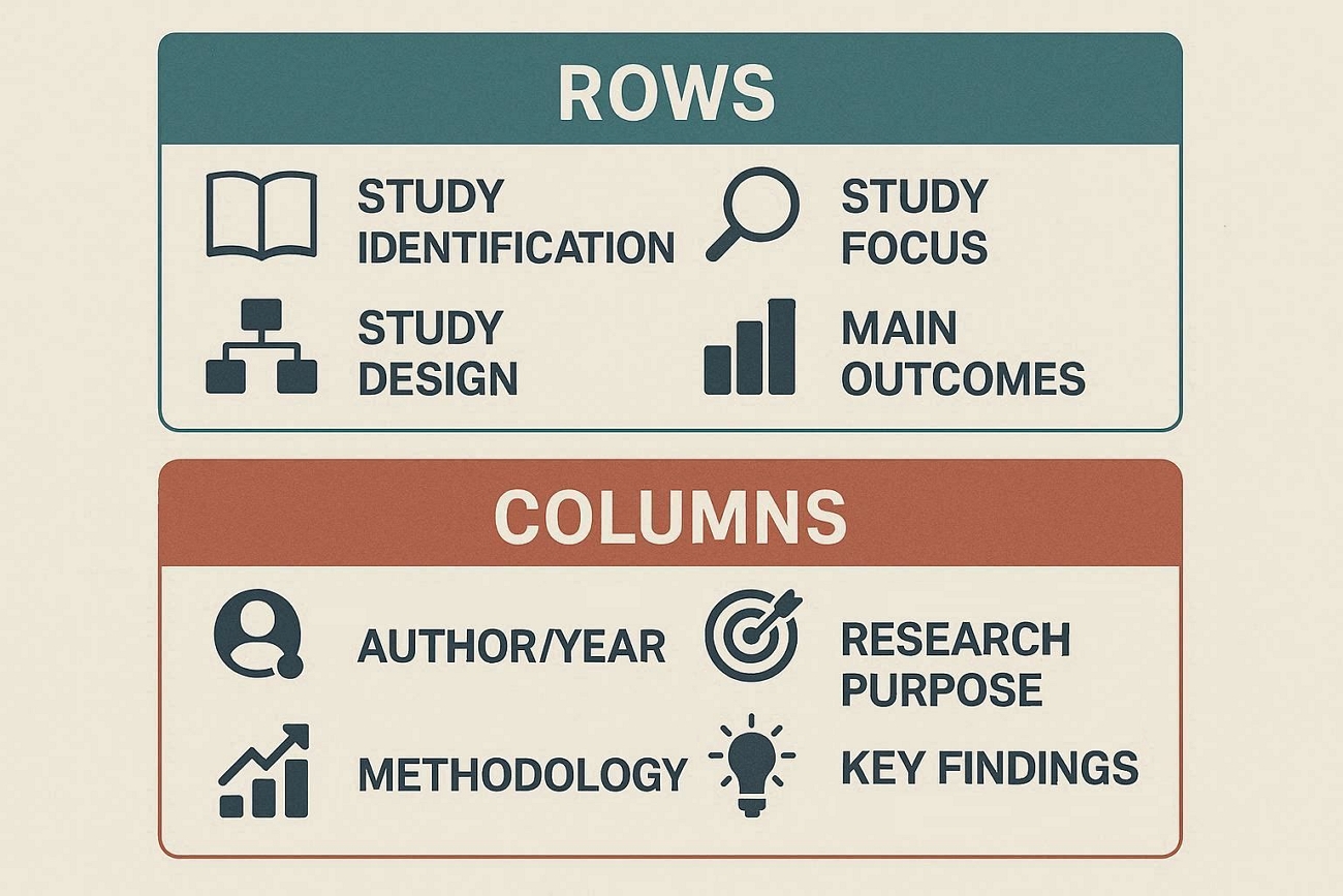 what literature matric rows columns include