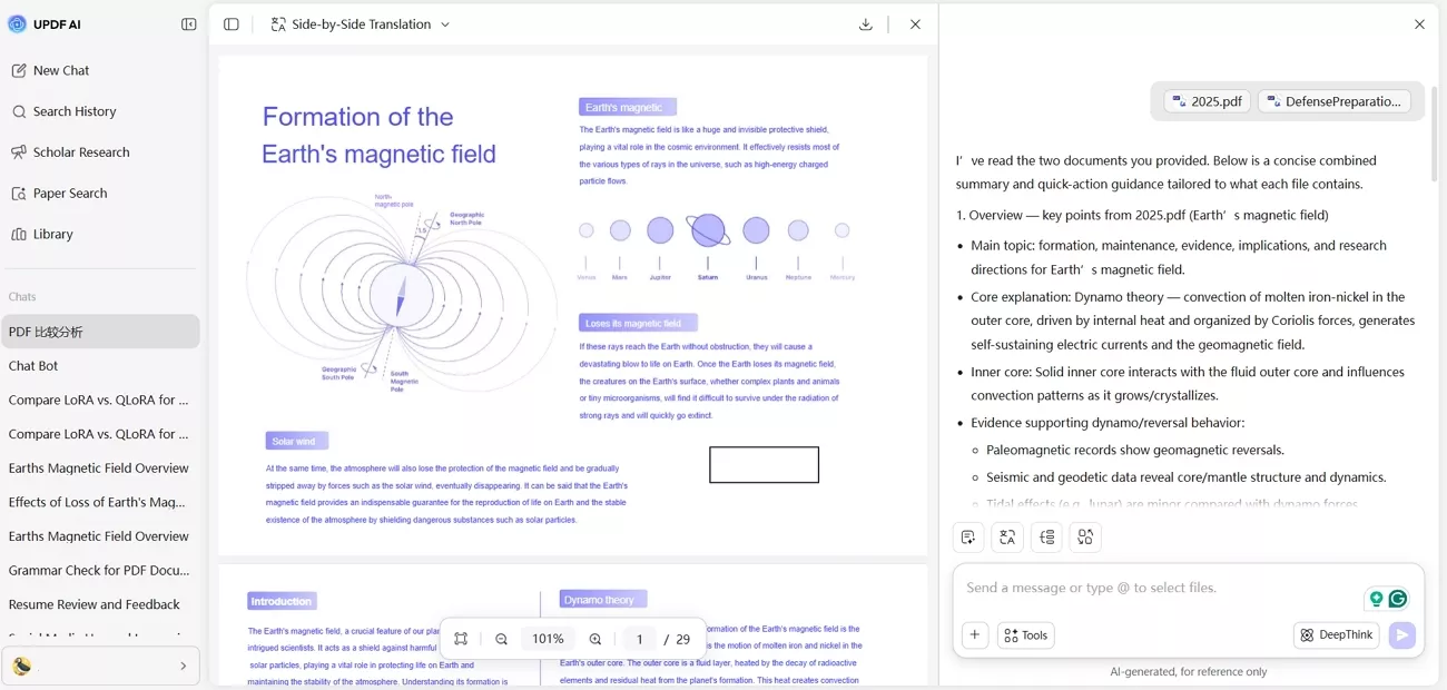 updf ai online compare multiple pdf files
