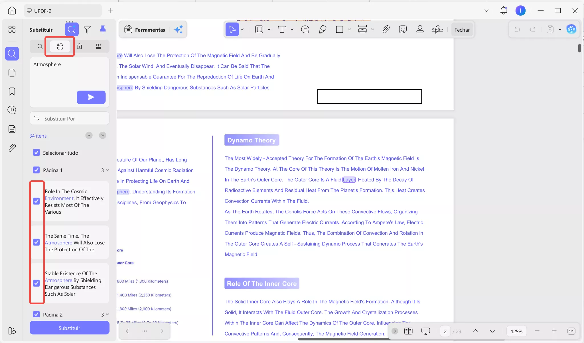Localizar texto semântico e substituir no UPDF