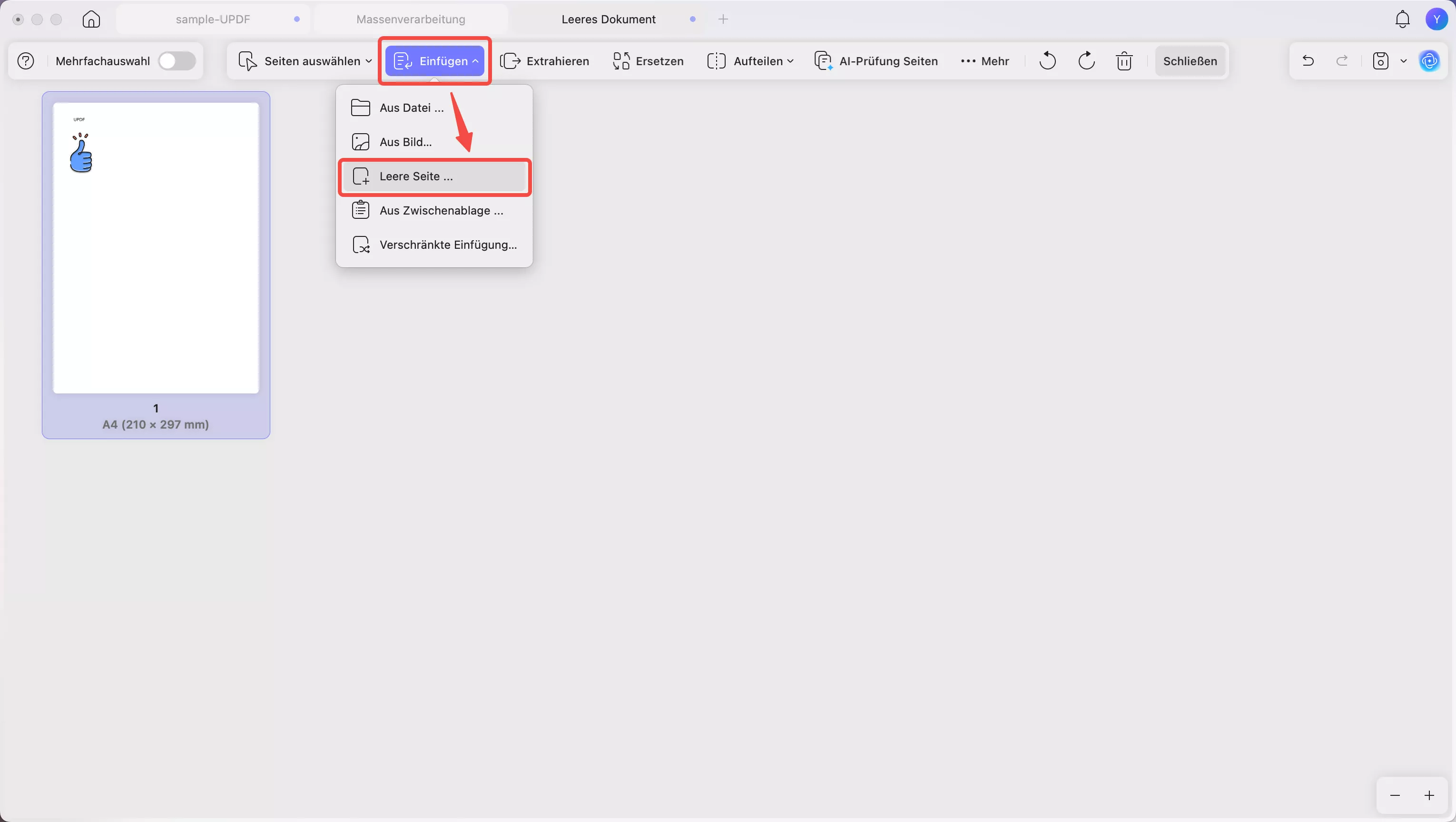 So erstellen Sie ein mehrseitiges PDF und fügen Seiten ein