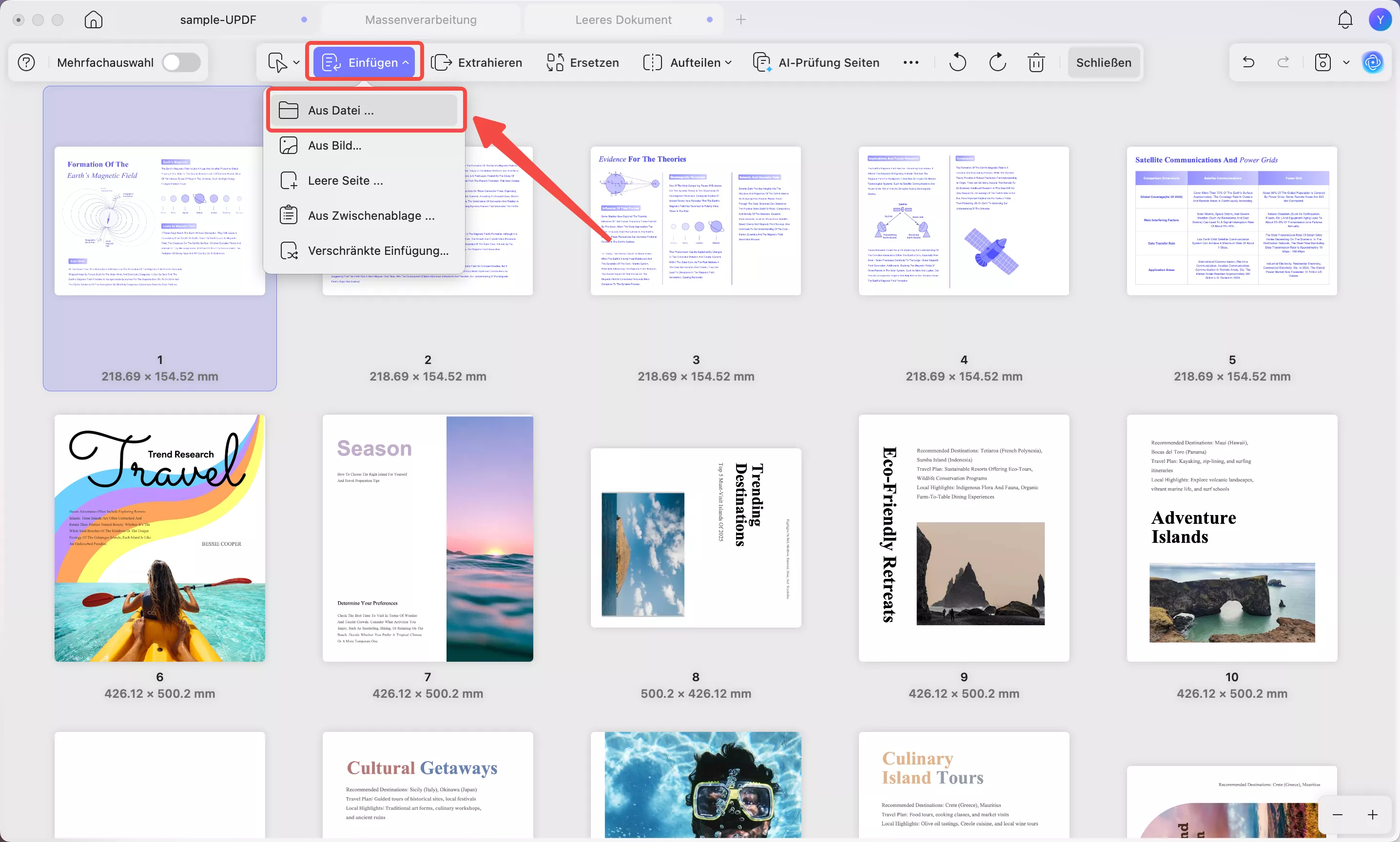 So erstellen Sie ein mehrseitiges PDF-Dokument und ordnen PDF-Dateien