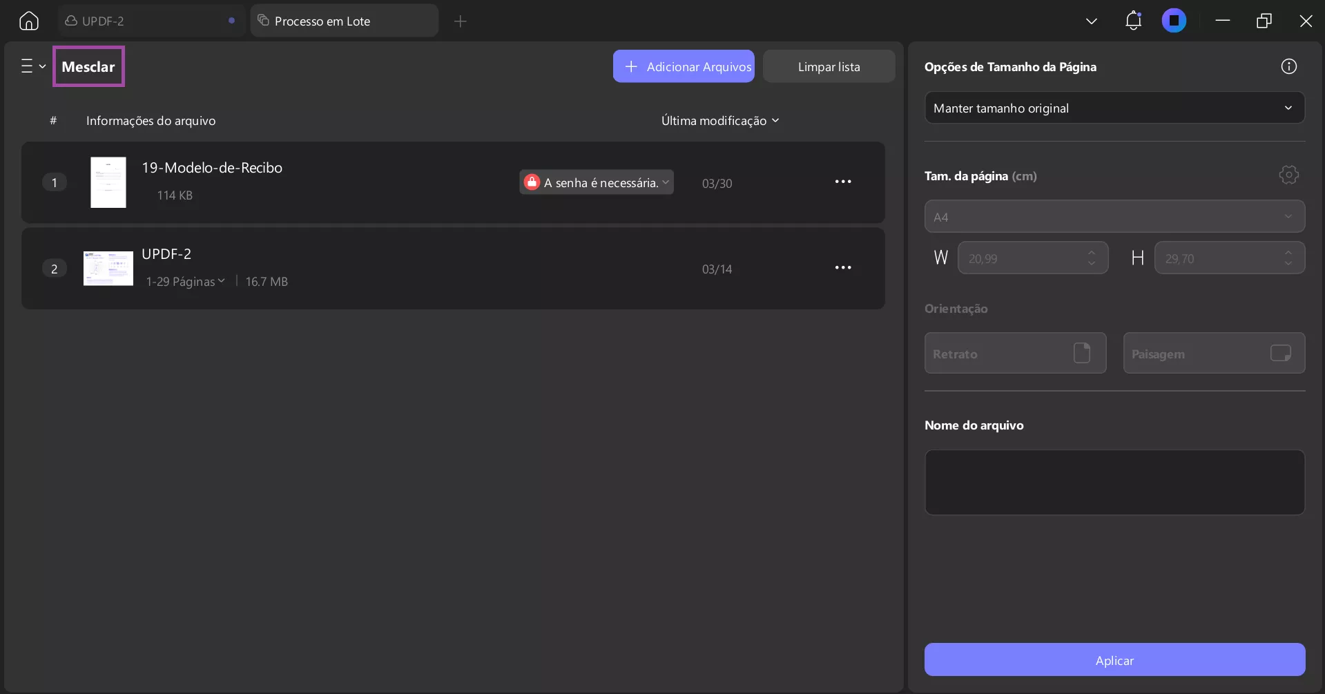 Mesclar PDFs no UPDF