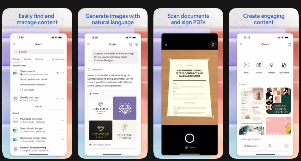 microsoft 360 copilot app interface