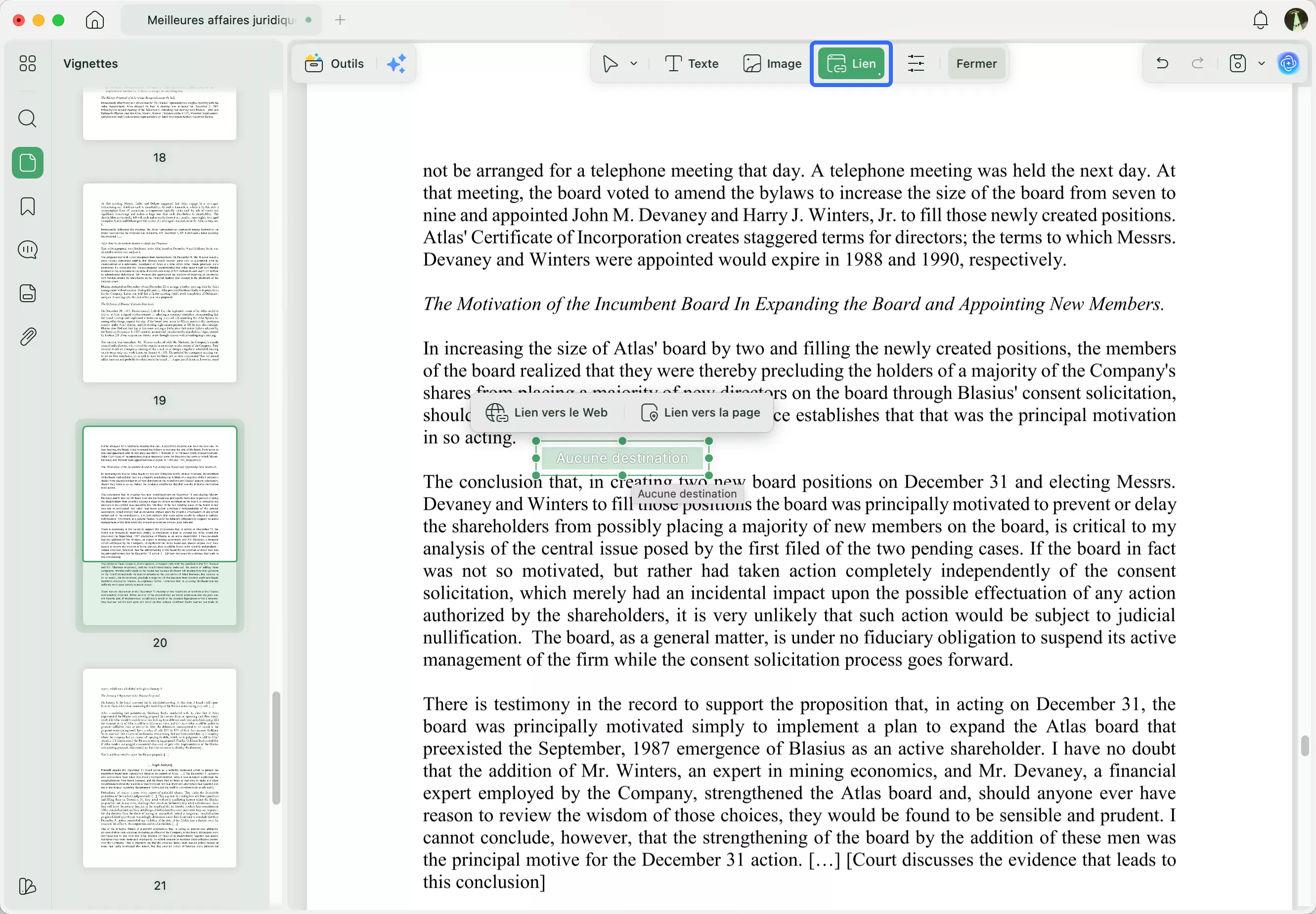 Ajouter des liens professionnels aux notes de service.