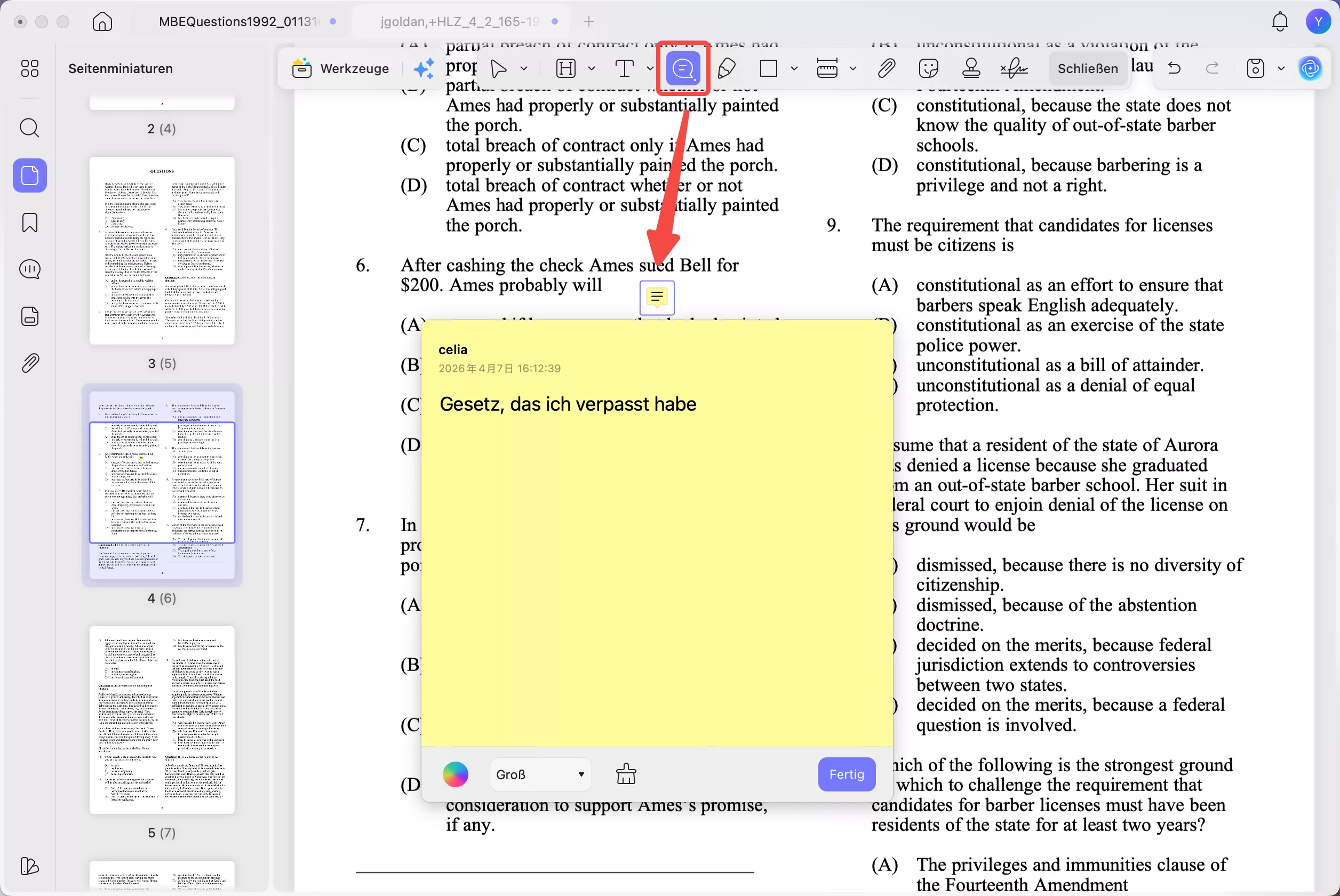 Haftnotizen zum MBE-Übungsmaterial hinzufügen