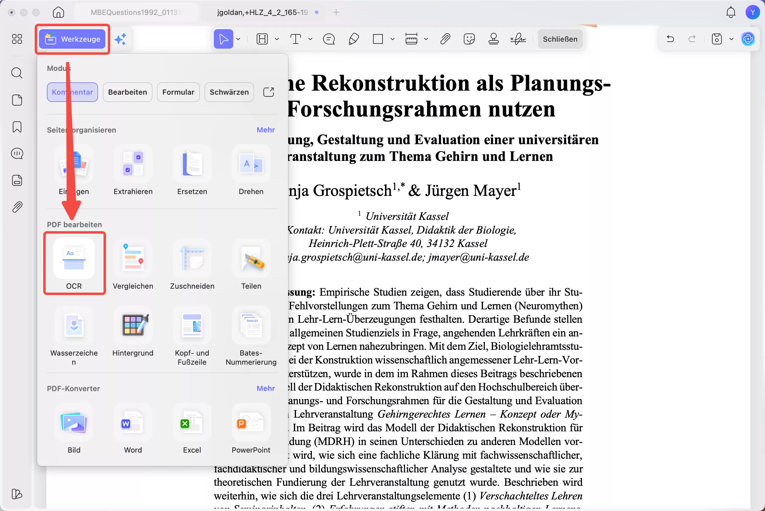 auf die OCR-Funktion zugreifen