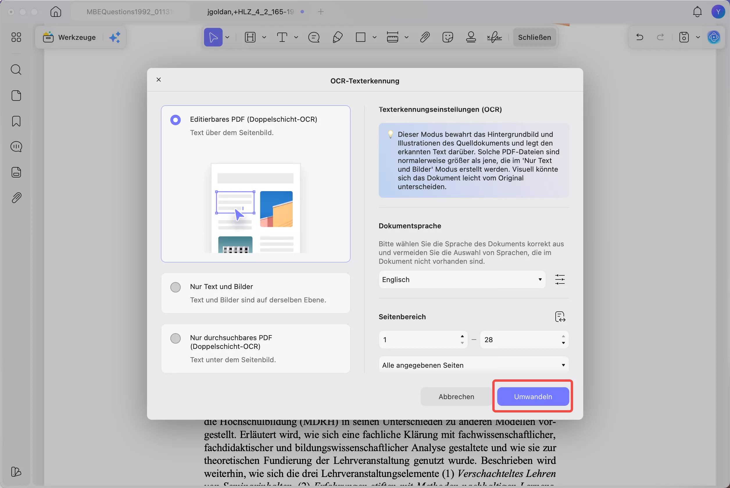  die OCR-Konvertierung durchführen