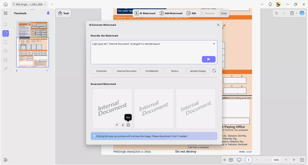 generate ai watermark updf