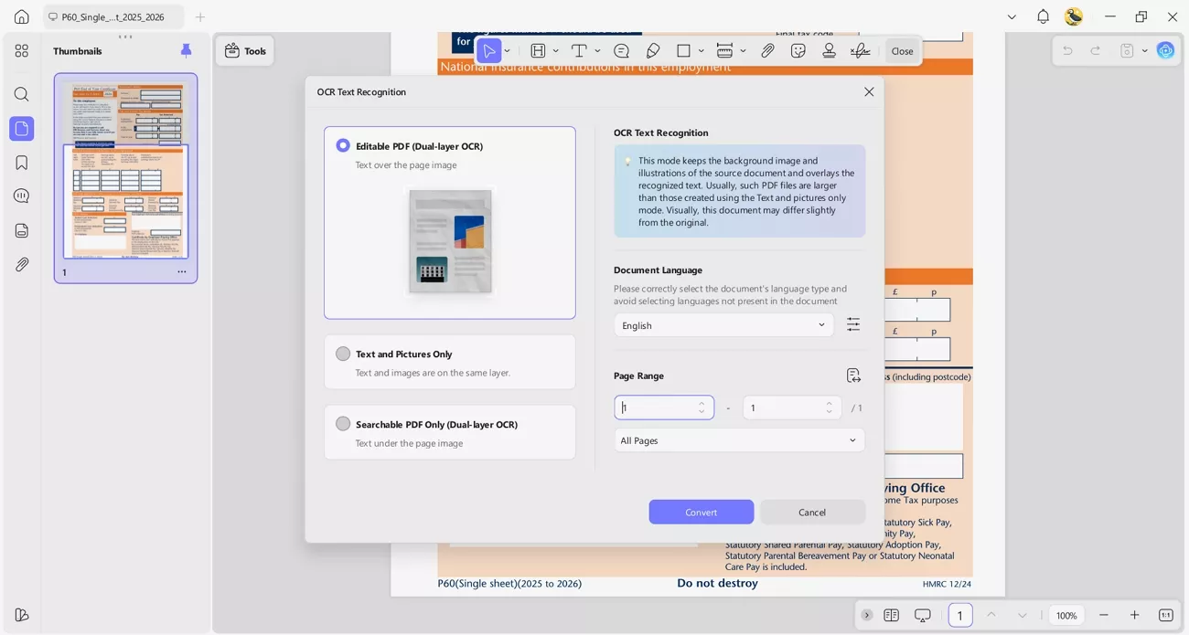 turn scanned p60 form editable