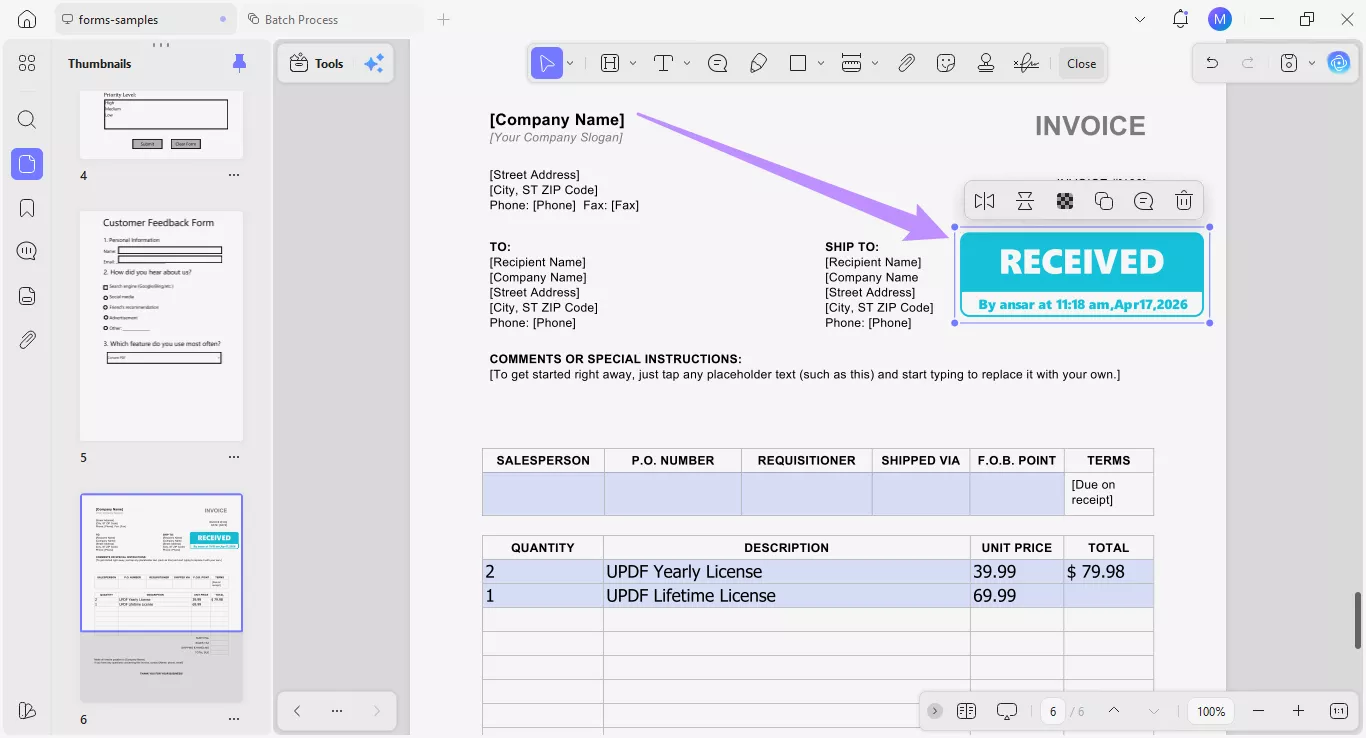 apply the received stamp