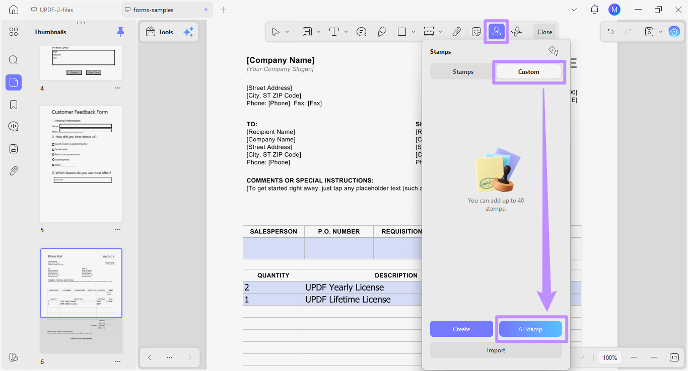 select ai stamp under custom