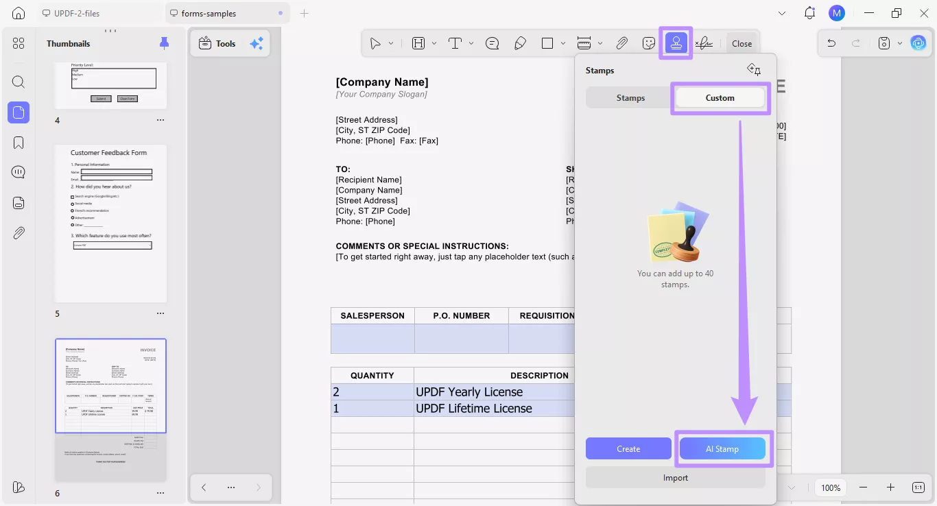 select ai stamp under custom