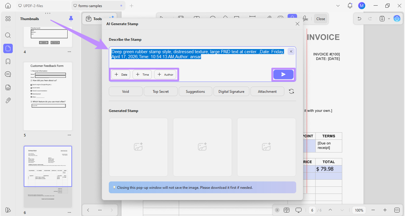  customize and send ai stamp prompt