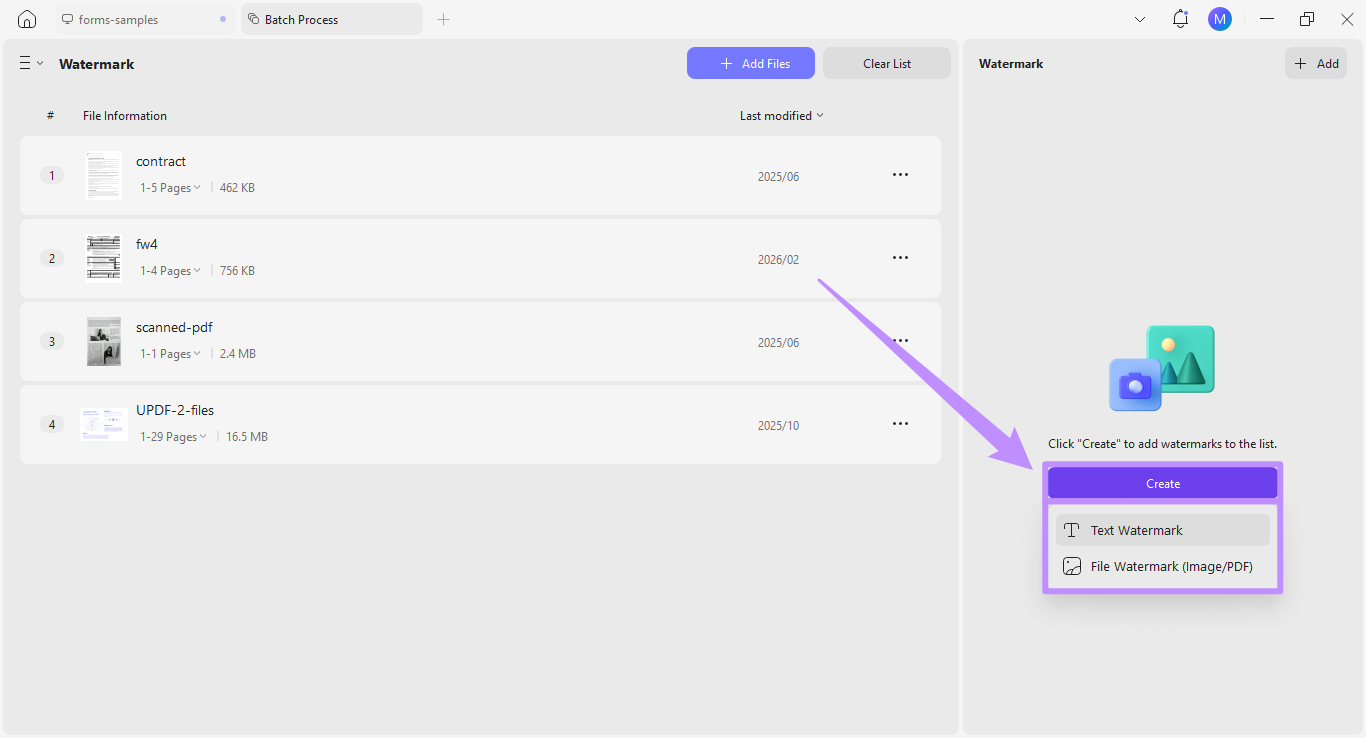 choose to create text or file watermark