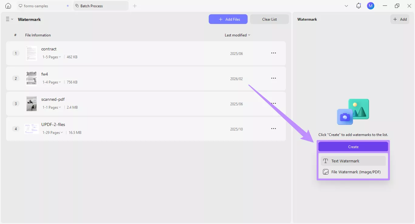 choose to create text or file watermark