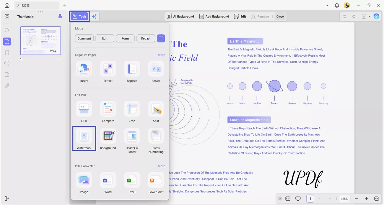  access updf watermark feature