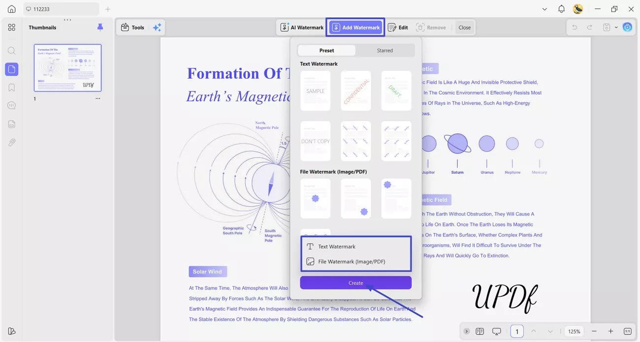 create custom watermark updf
