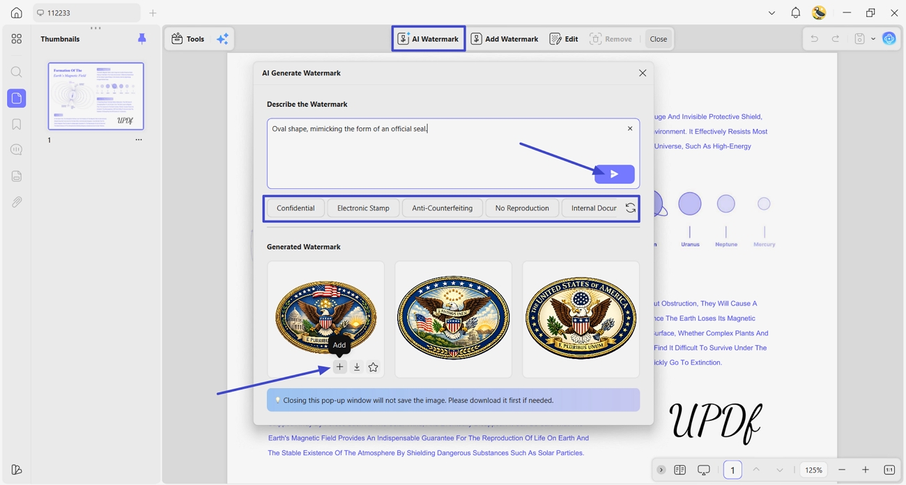 generate ai watermarks updf agent