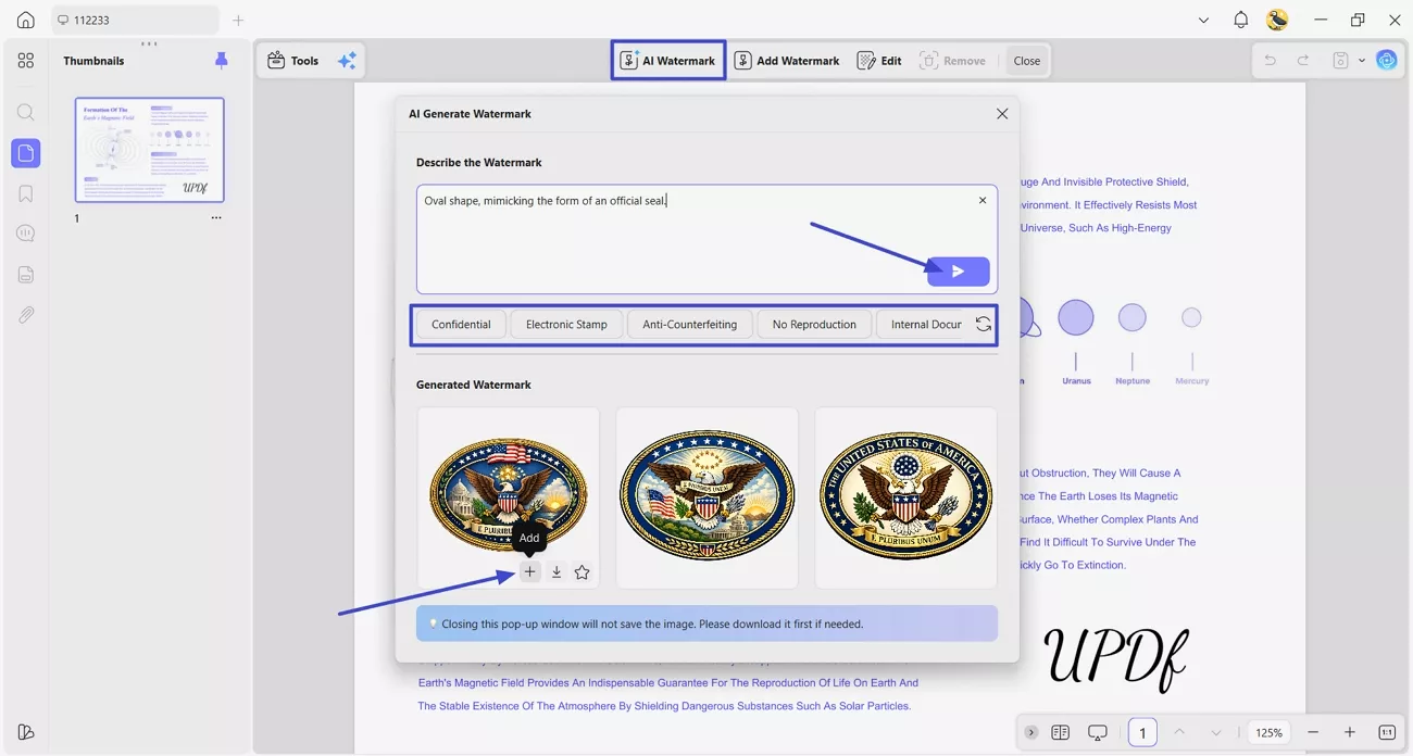 generate ai watermarks updf agent