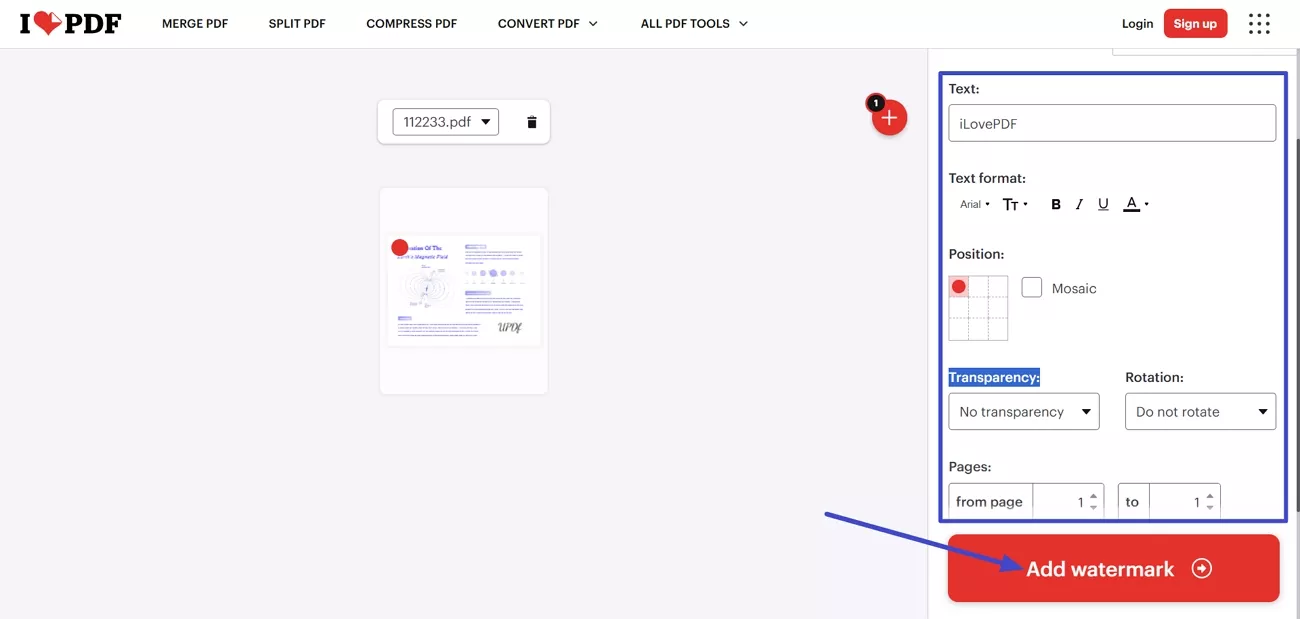 enter stamp text adjust watermark appearance
