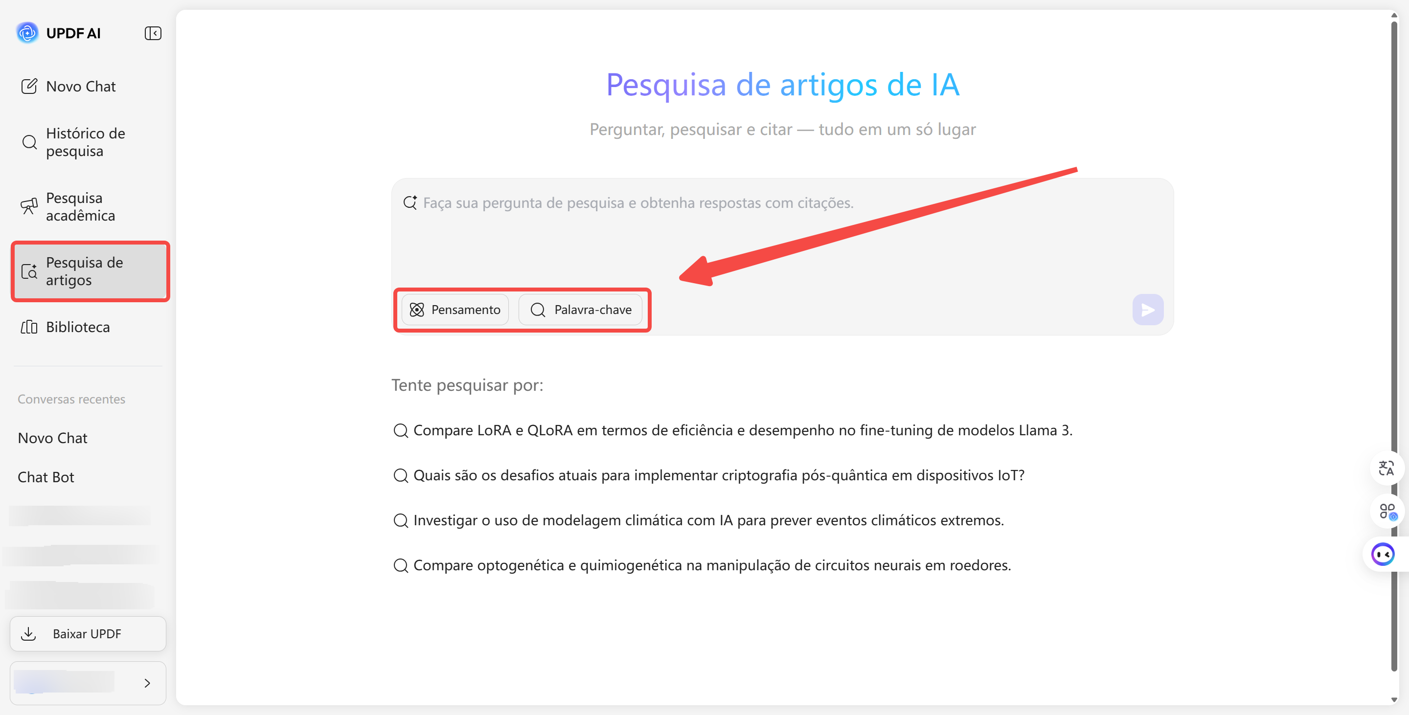 pensamento profundo e palavras-chave