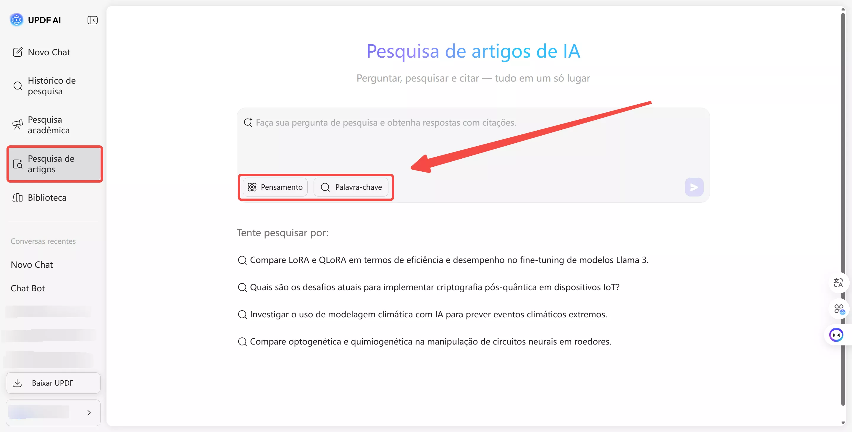 pensamento profundo e palavras-chave