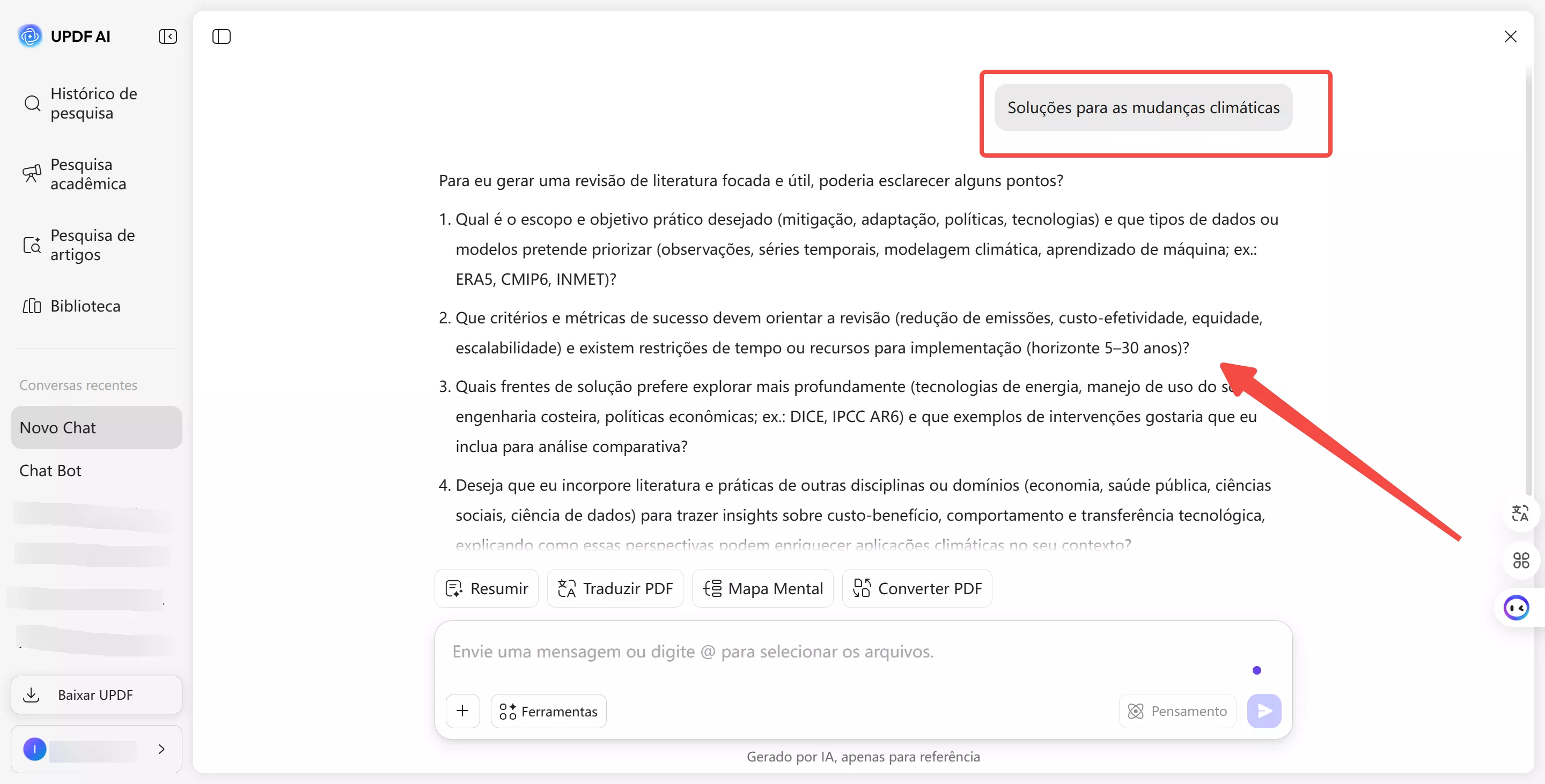Palavra-chave de pesquisa específica: UPDF