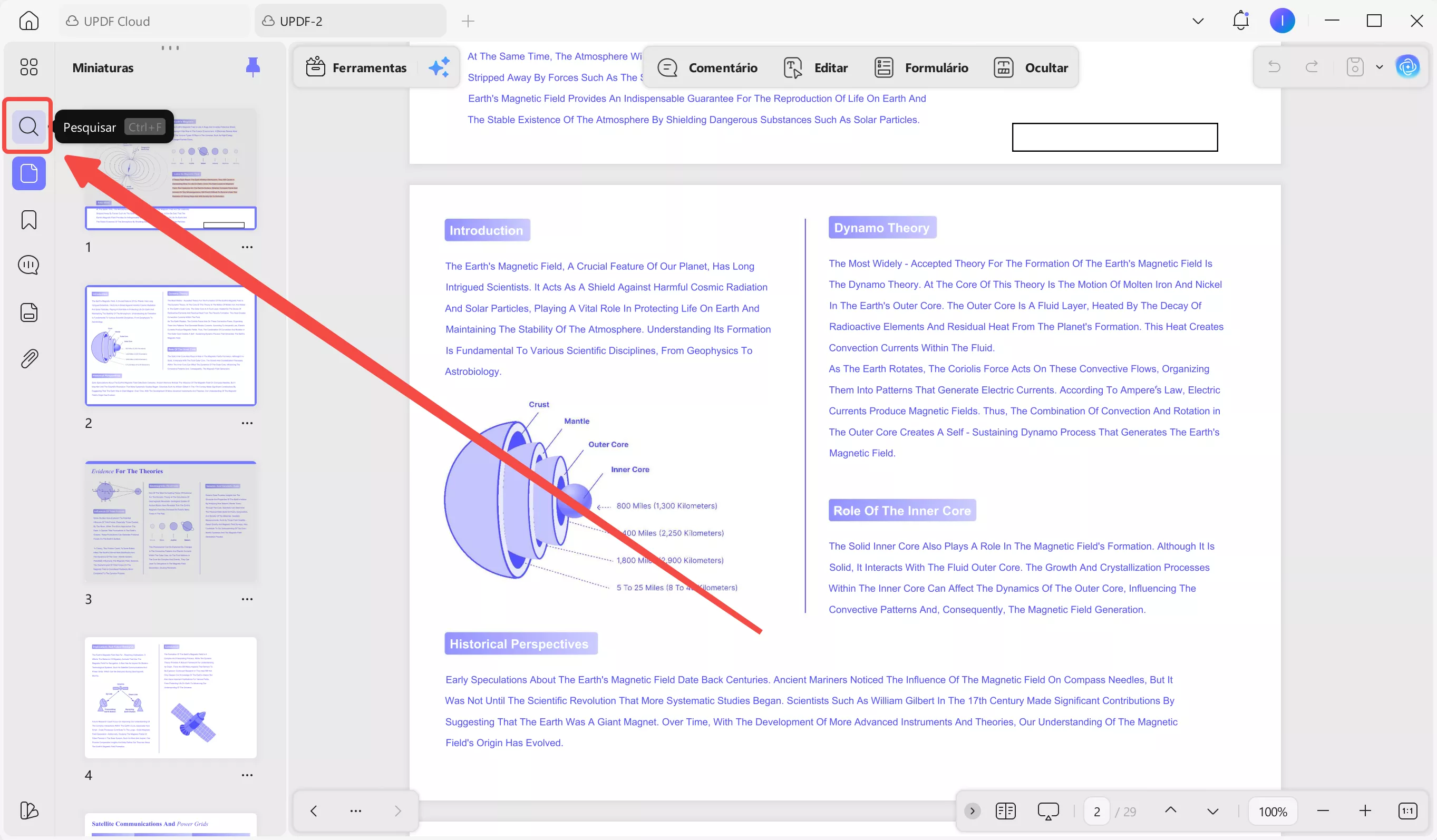 Clique na ferramenta de busca