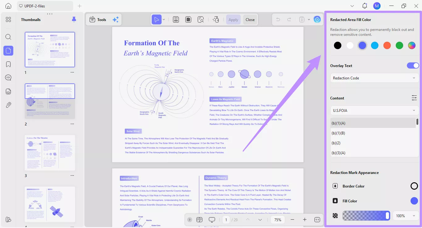 redaction editing panel