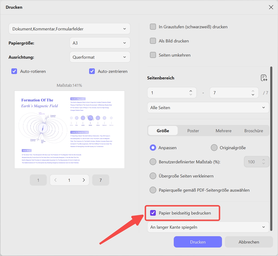 Zwei PDF-Seiten beidseitig drucken