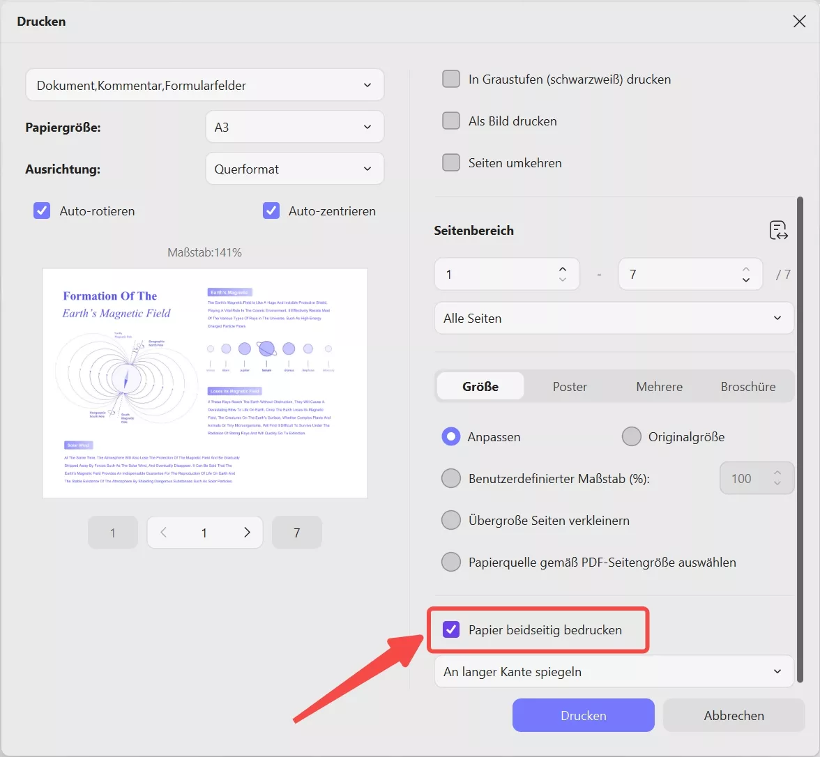 Zwei PDF-Seiten beidseitig drucken