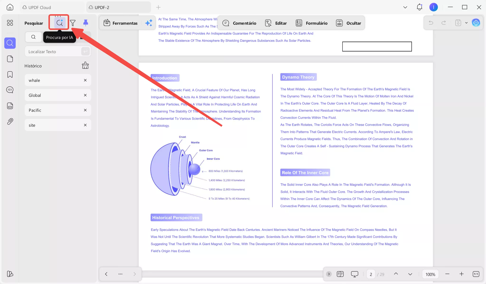 Clique no ícone de pesquisa por IA
